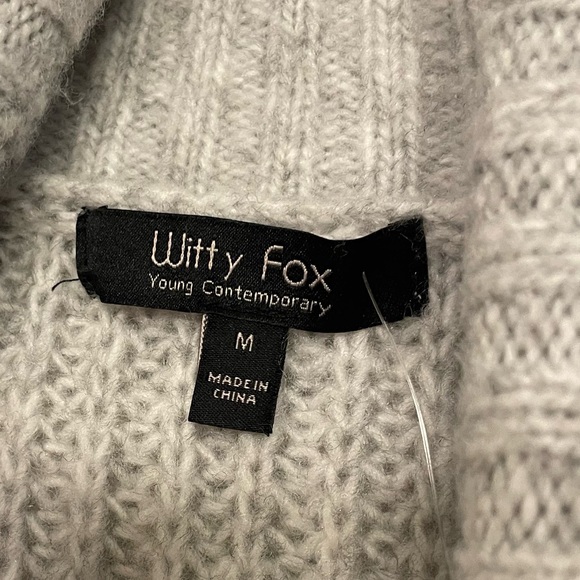 WITTY FOX Heather Gray Turtleneck Cuffed Sleeve Split Waist Wool Blend Sweater - Picture 6 of 8
